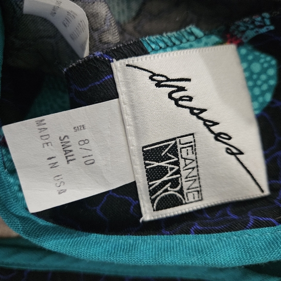 VTG 80s! Jeanne Marc "pumps and bows" Turquoise and Navy Dress Medium Size 8-10 - Picture 5 of 6